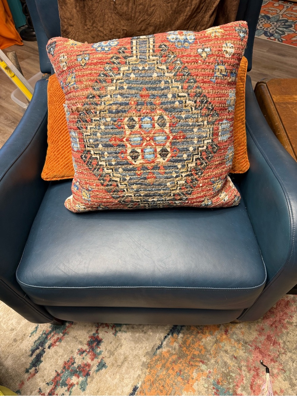 Rust and Blue Geometric Accent Pillow - Brand Liva Bliss